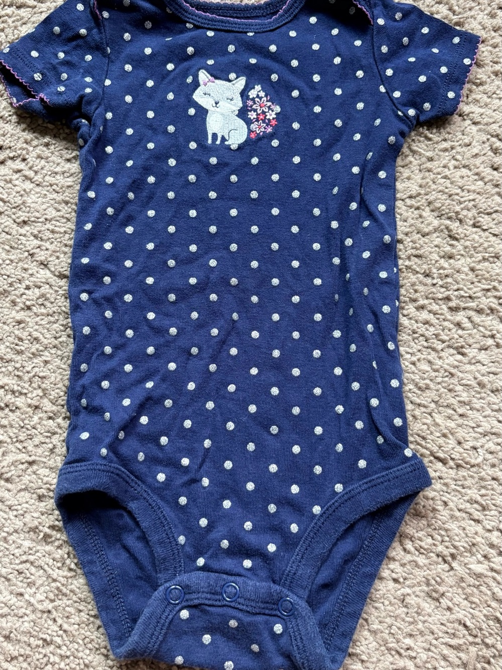Carter's Navy Polka Dot One-Piece with Fox Accent - 12M